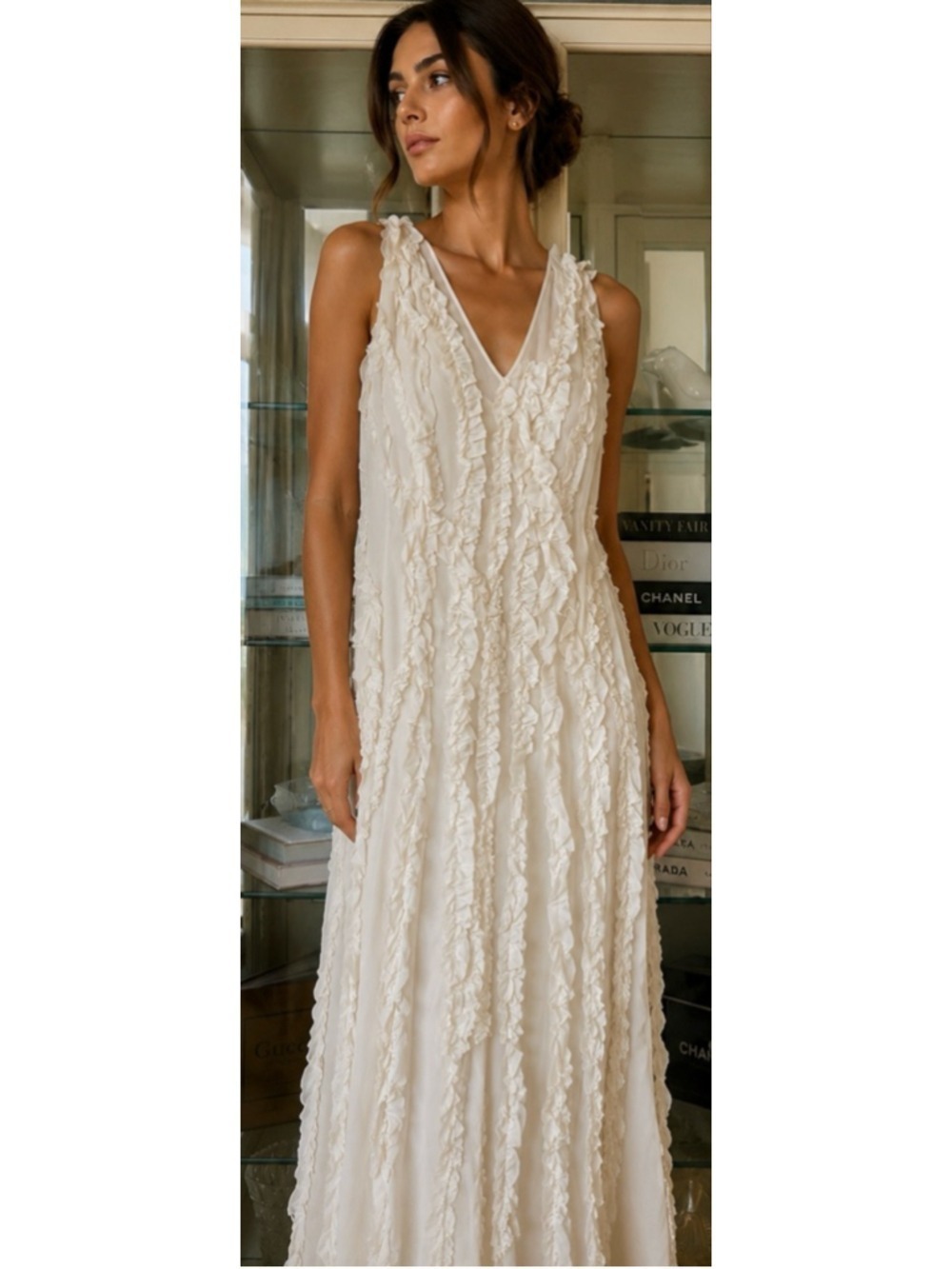 Saint Art Ivory Renata Shift Maxi Dress XL Silky New Ruffles